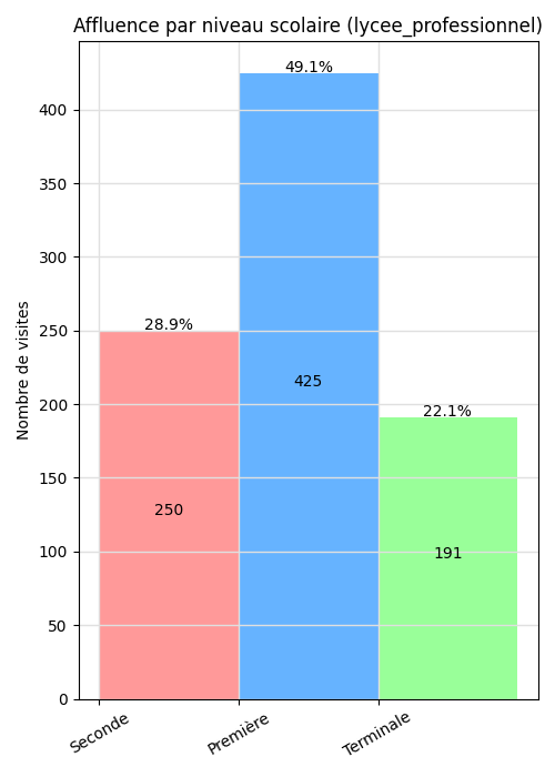 Graphique des niveaux scolaires les plus fréquents au CDI (Professionnel)